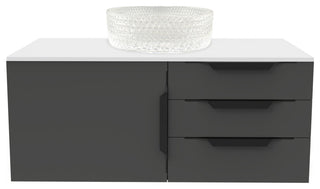 Wildsee Floating Vanity Set With Tempered Clear Glass Sink, Clear, 36", Black