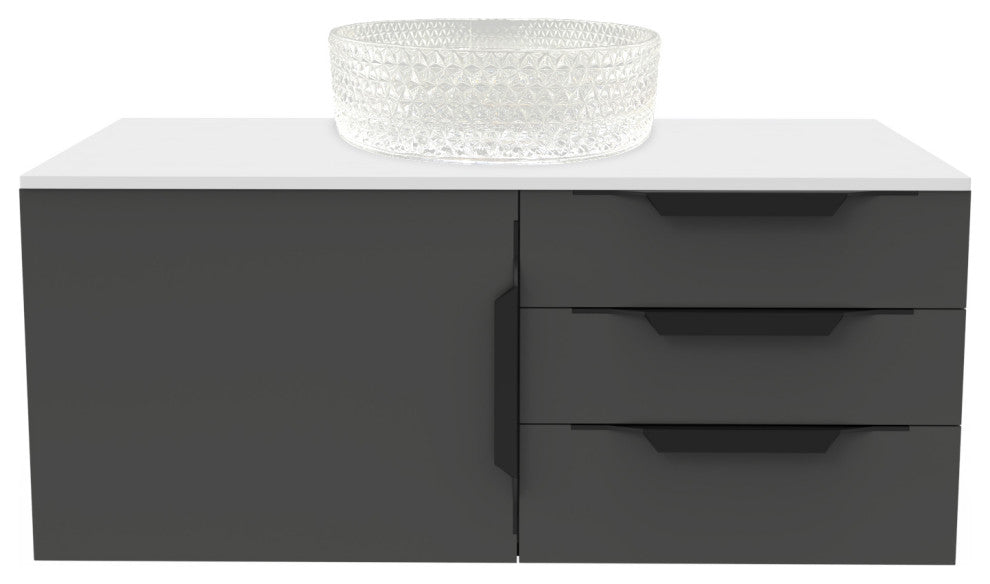 Wildsee Floating Vanity Set With Tempered Clear Glass Sink, Clear, 36", Black