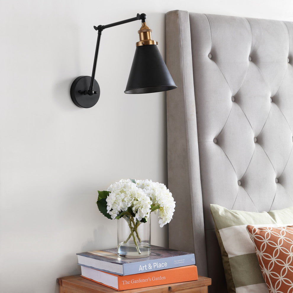 Rover Adjustable Classic Glam Arm Metal LED Wall Sconce, Black, Width: 30"
