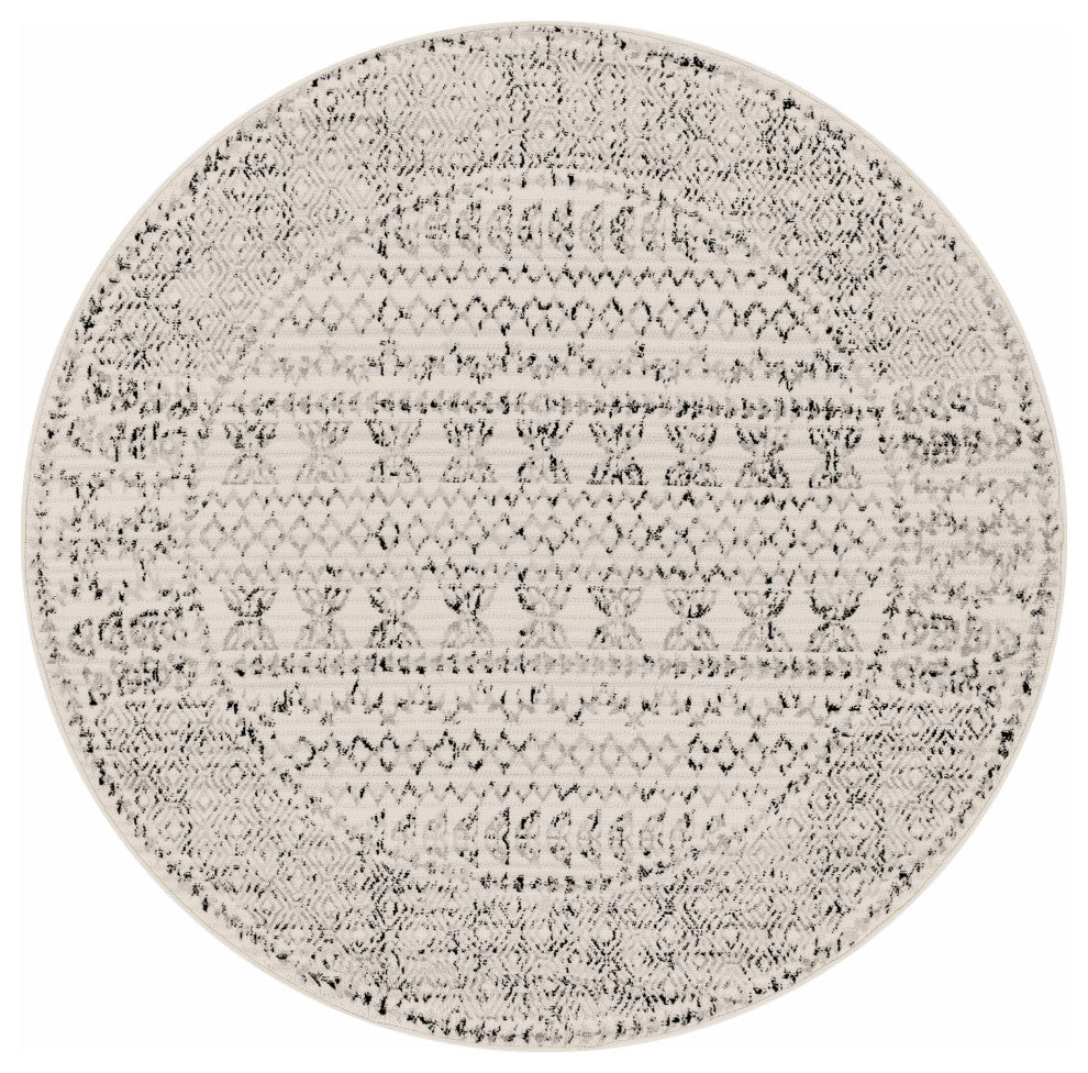 Hauteloom Greig Area Rug, Black/Charcoal/Light Gray, 6'7" Round
