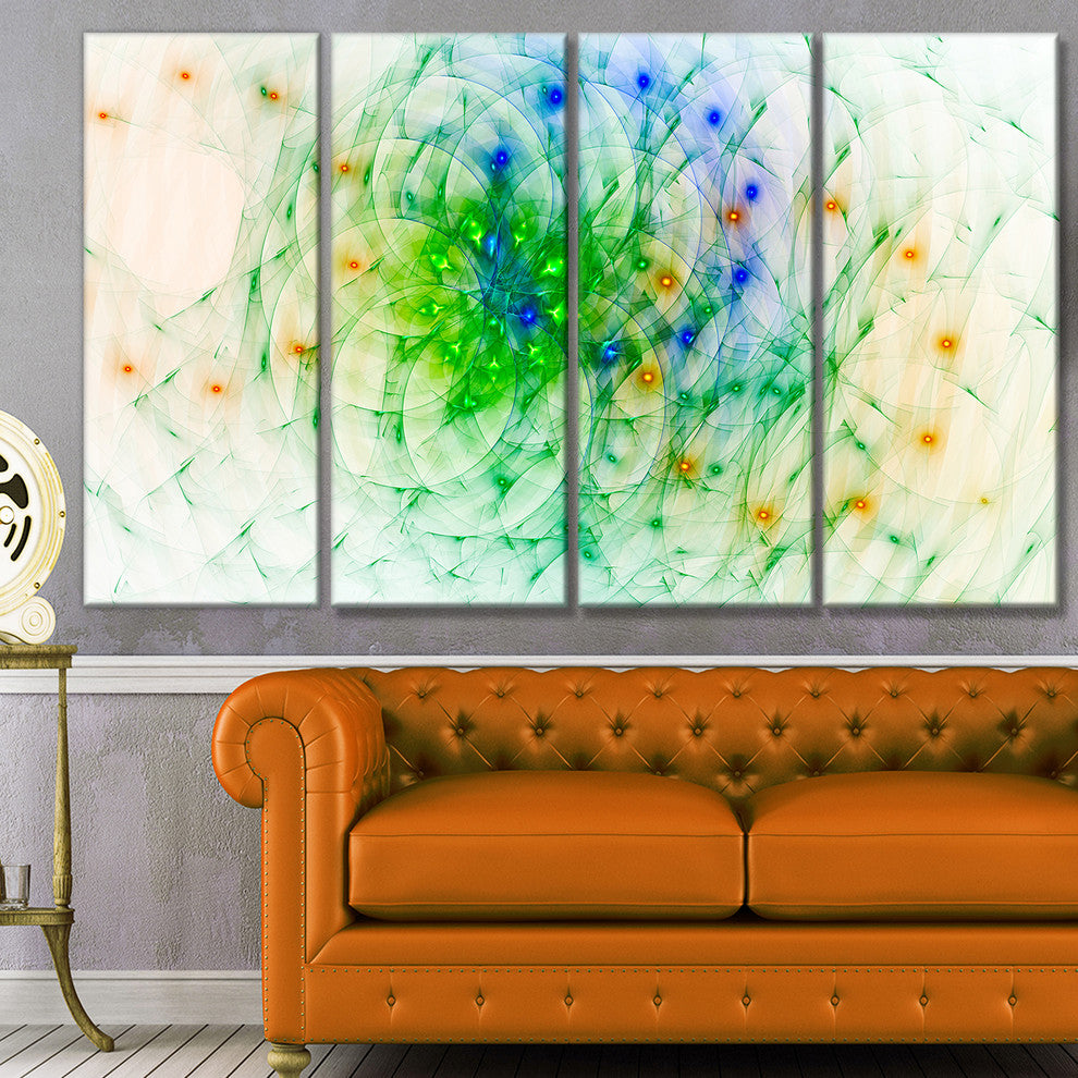 Green Outline of Fractal Colors, Abstract Wall Art Canvas, 48"x28", 4 Panels