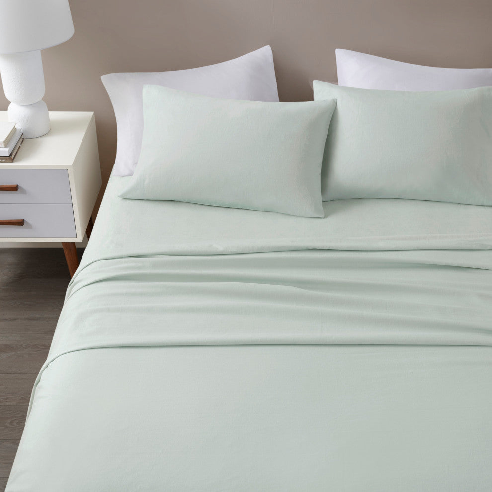 Beautyrest Oversized Flannel 4 Piece Sheet Set, Seafoam Solid