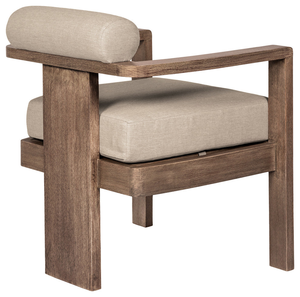 Relic Outdoor Patio Dining Chair, Eucalyptus Wood With Taupe Olefin Cushions