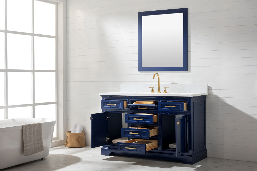 The Finchley Bathroom Vanity, Blue, 54", Single Sink, Freestanding
