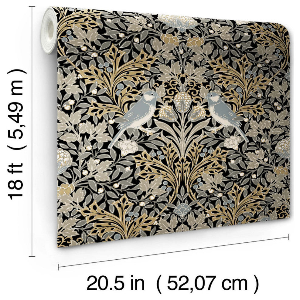 Garden Aviary Black Peel and Stick Wallpaper