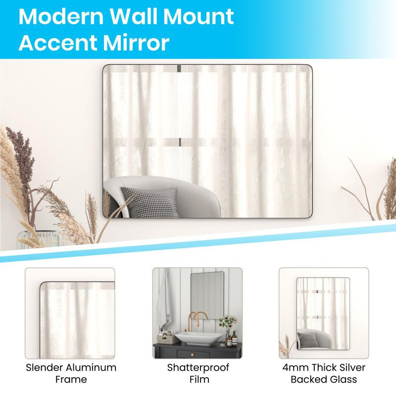 Susan Wall Mirror Hangs Horizontally or Vertically, Black, 22" X 30"