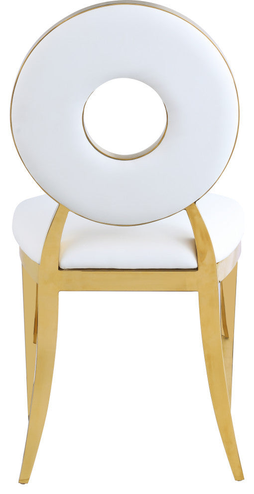 Carousel Upholstered Dining Chair, Set of 2, White Vegan Leather, Gold Finish