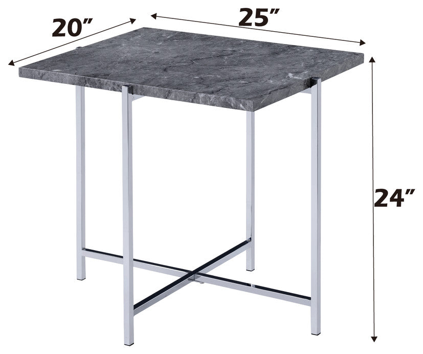 ACME Adelae End Table, Faux Marble and Chrome