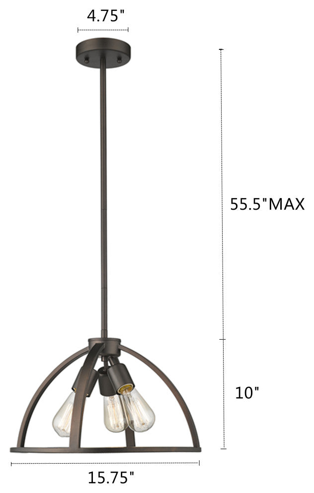 IRONCLAD Industrial 3 Light  Rubbed Bronze Ceiling Pendant 16inches Wide
