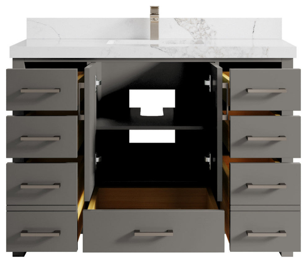 Malibu 48 Single Sink Bath Vanity in Elephant Skin Gray 2" Calacatta Nuvo