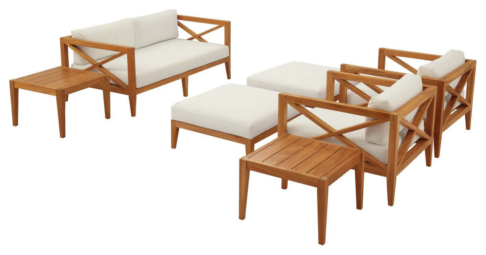 Outdoor Patio Lounge Sofa, Chair and Coffee Table Set, Wood, Natural White