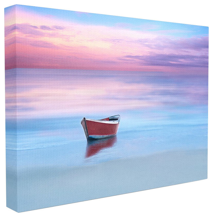 Boat on a Calm Sea Ocean Horizon Photograph Wall Art, 16"x20", Canvas