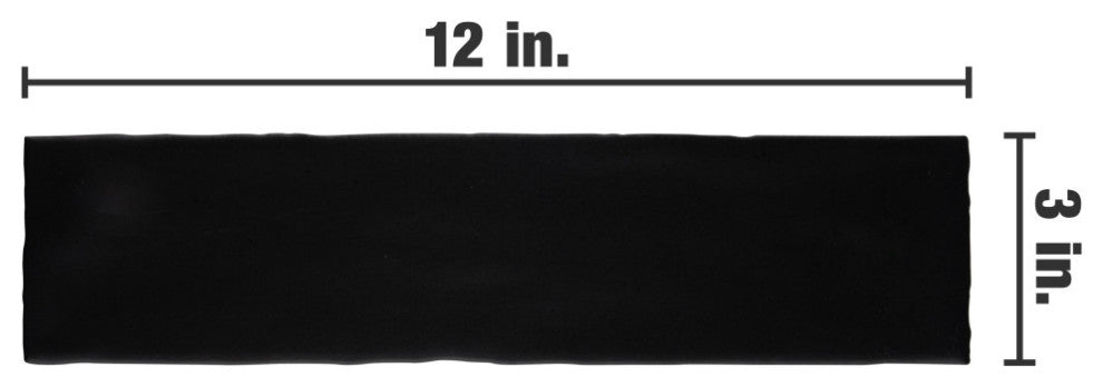 Castillo 3" x 12" Ceramic Wall Tile, Matte Black