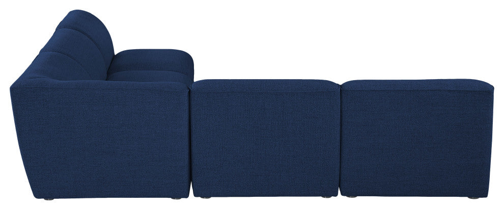 Miramar Linen Textured Fabric  5-Piece Modular L-Shaped Sectional, Navy
