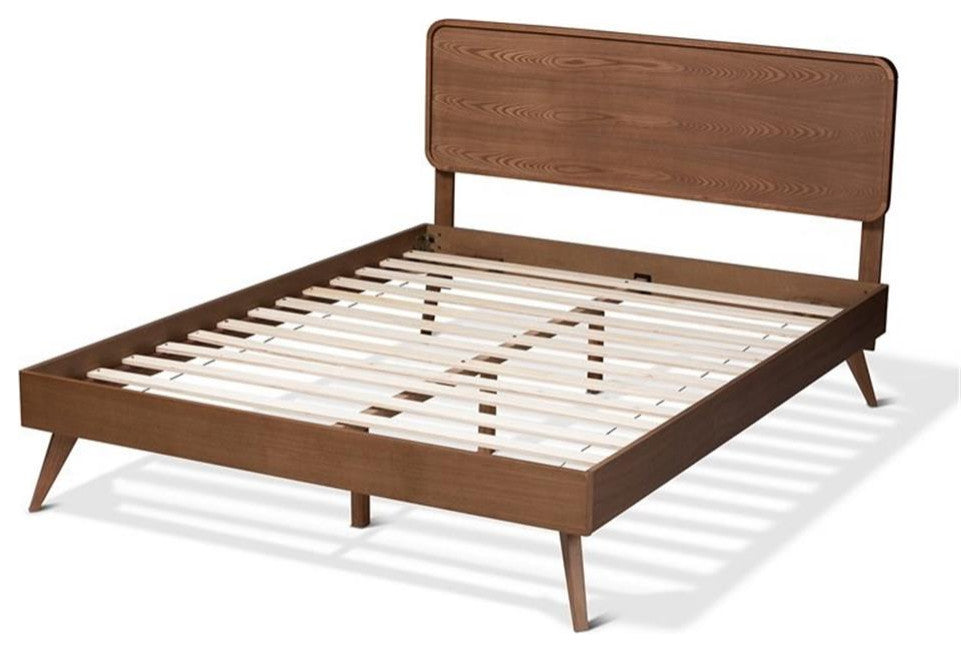 Demeter Mid-Century Modern Walnut Browned Wood Full Size Platform Bed