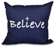 20"x20" Believe, Word Print Pillow, Navy Blue