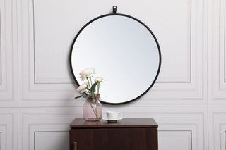 Elegant Rowan Metal Frame Round Mirror With Decorative Hook 21" MR4721BK - Black
