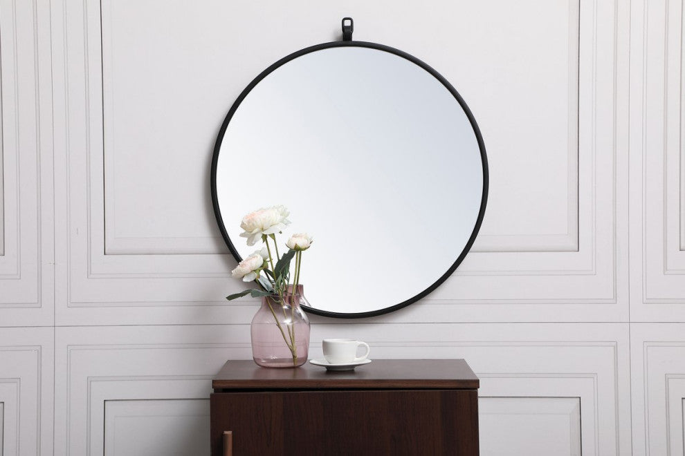 Elegant Rowan Metal Frame Round Mirror With Decorative Hook 21" MR4721BK - Black