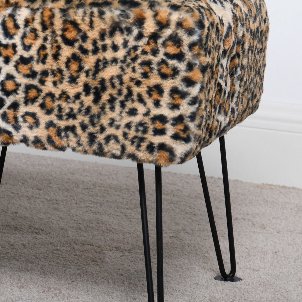 Leopard Faux Fur Ottoman, 17''x17''x17''