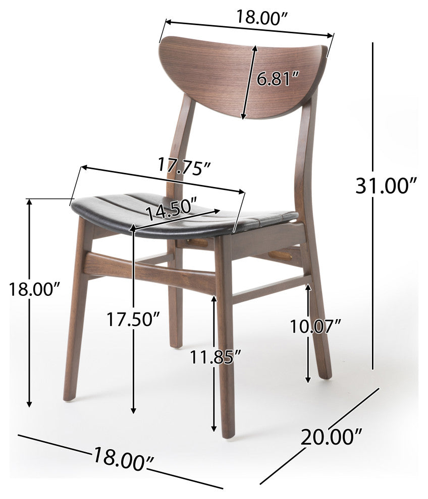 GDF Studio 5-Piece Adelade Brown Leather Wood Curved Leg Dining Set