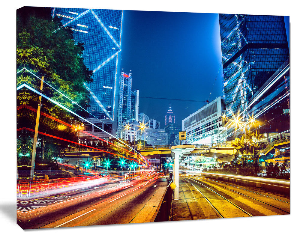 Hong Kong City Night Scene, Large Cityscape Art Print on Canvas, 60"x28"
