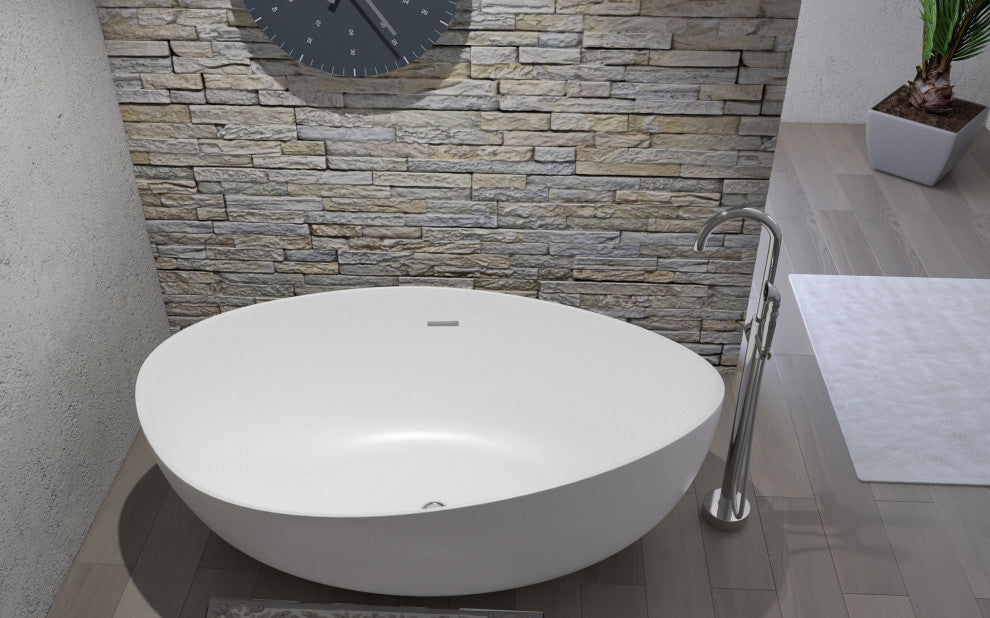 CastelloUSA Newport 71" Solid Surface Stone Resin Freestanding Bathtub, White
