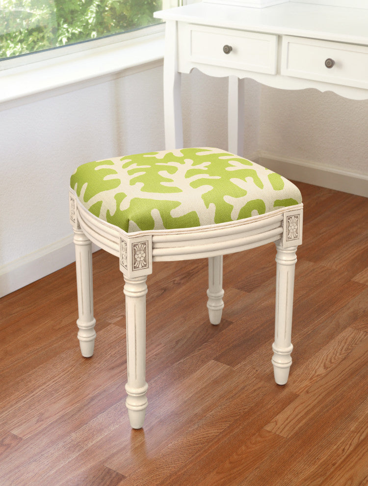 Chartreuse Coral Linen Upholstered Vanity Stool