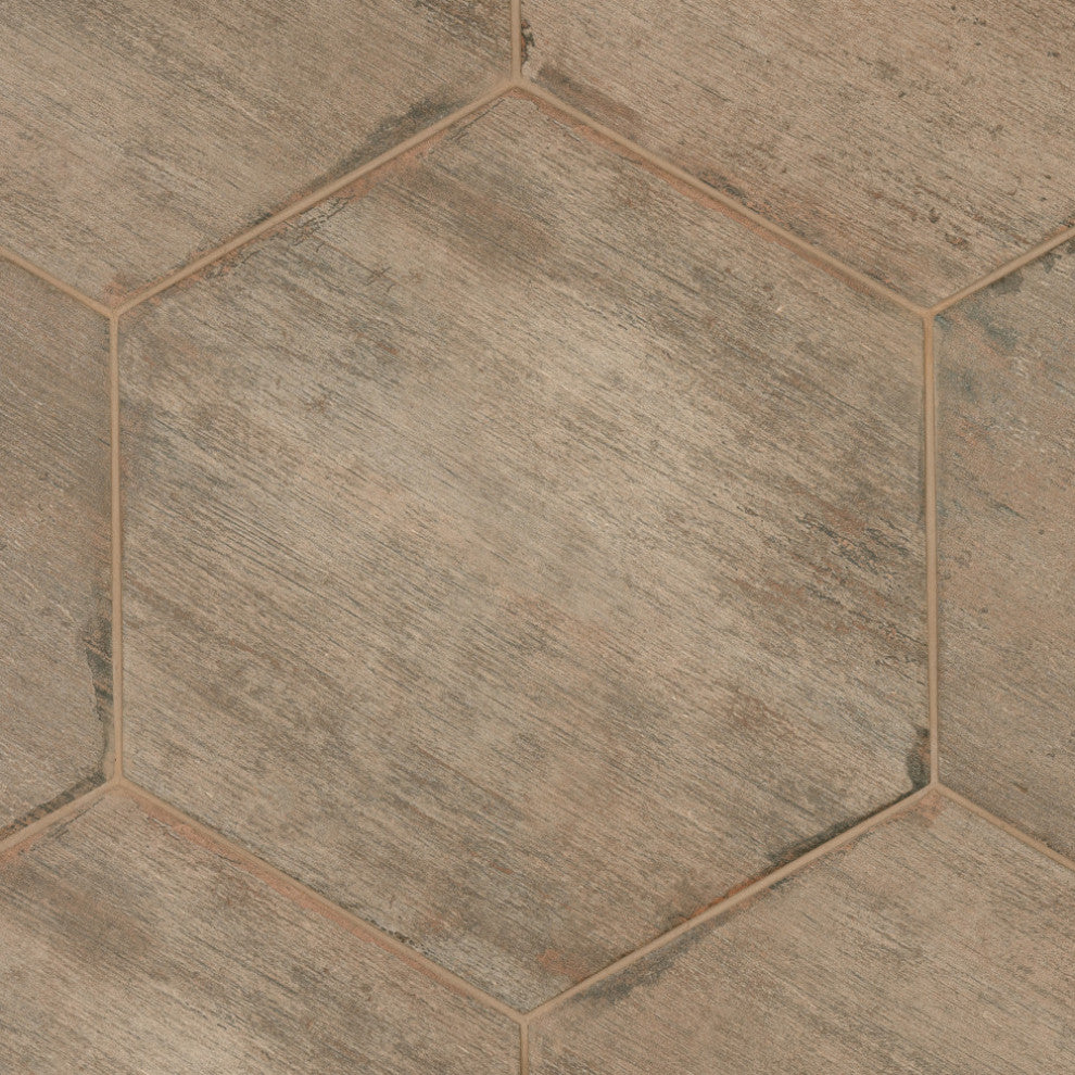 Retro Hex Porcelain Floor and Wall Tile, Terra