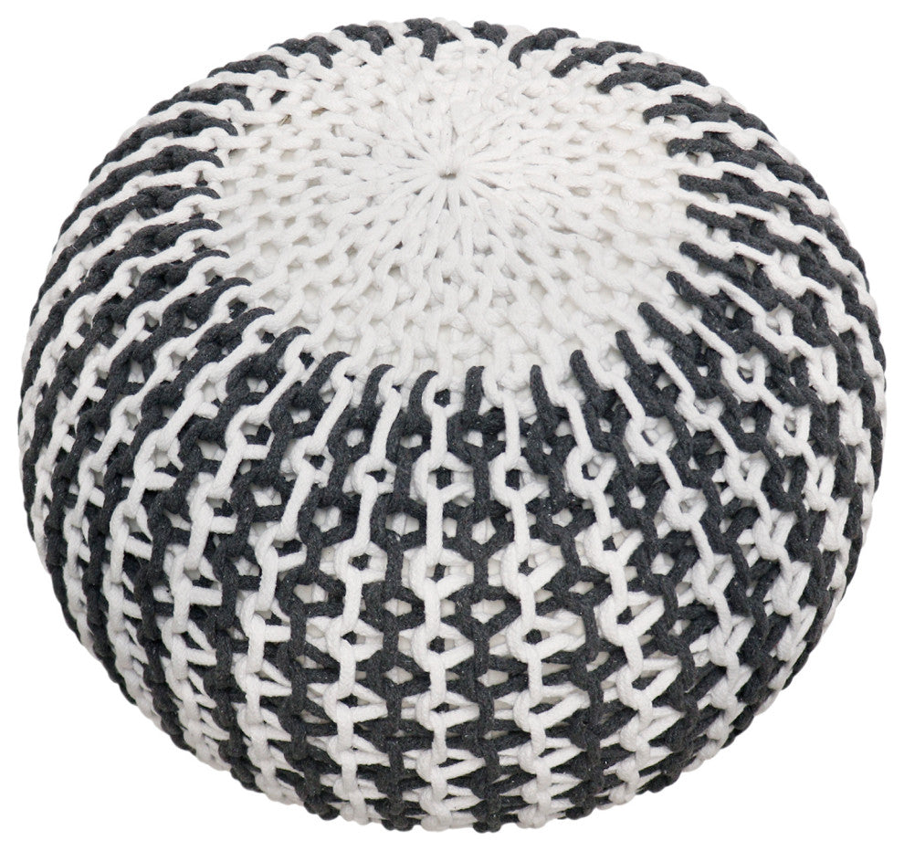 Pasargad Home Santorini Cotton Pouf, Ivory and Grey