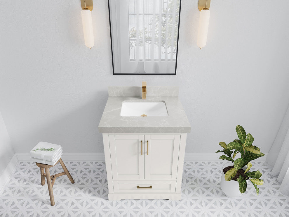 Boston 30" Single Sink Bath Vanity in Alabaster 2" Pearl Gray