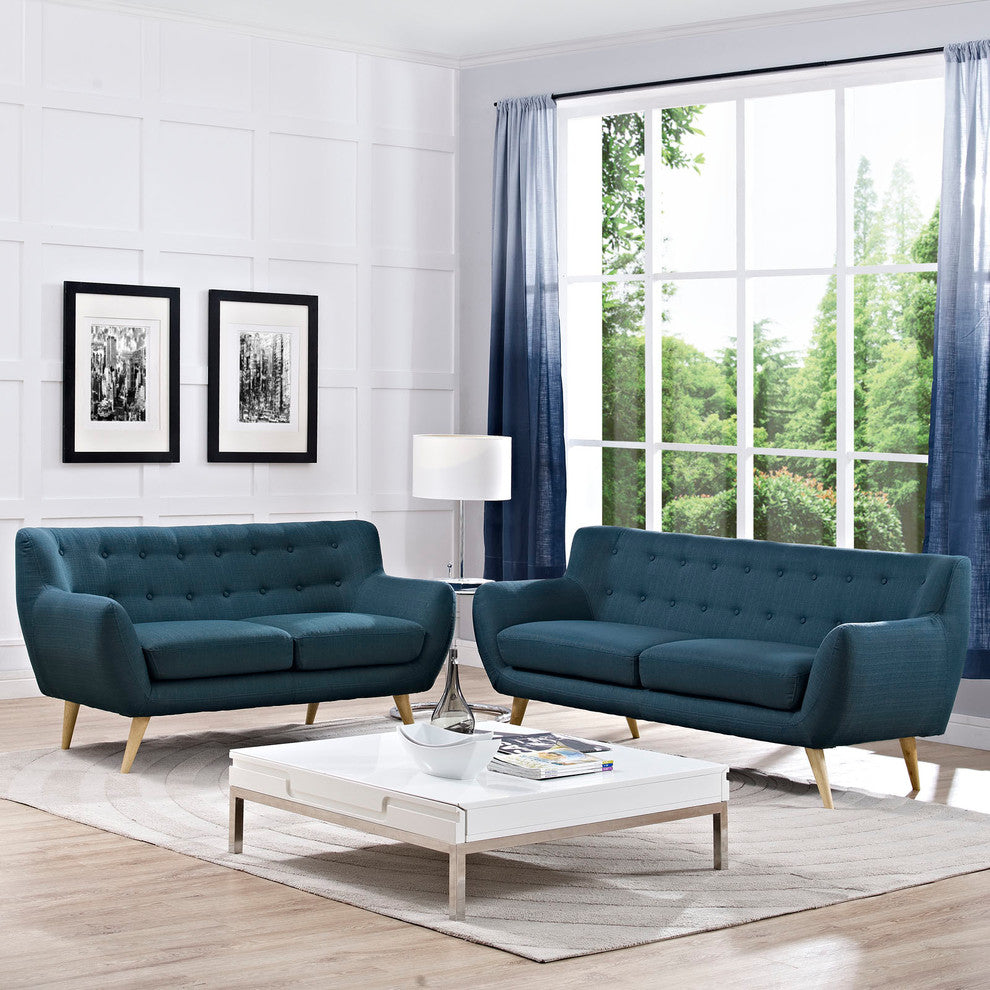 Modern Contemporary Living Room 2-Piece Set, Navy, Fabric, Plywood