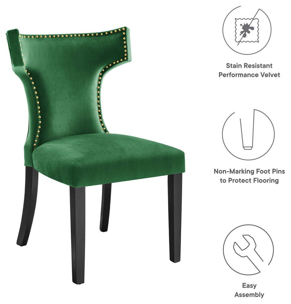 Curve Performance Velvet Dining Chairs, Set of 2, Emerald