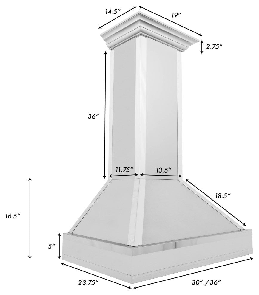 ZLINE Convertible Vent Wall Mount Range Hood in DuraSnow with Mirror Accents