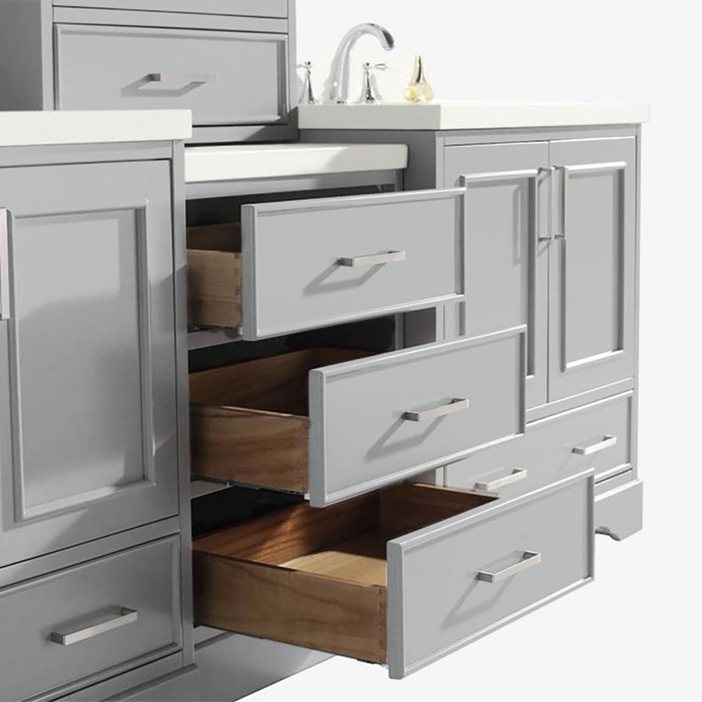 ARIEL Stafford 85" Double Sink Bathroom Vanity White Quartz Top