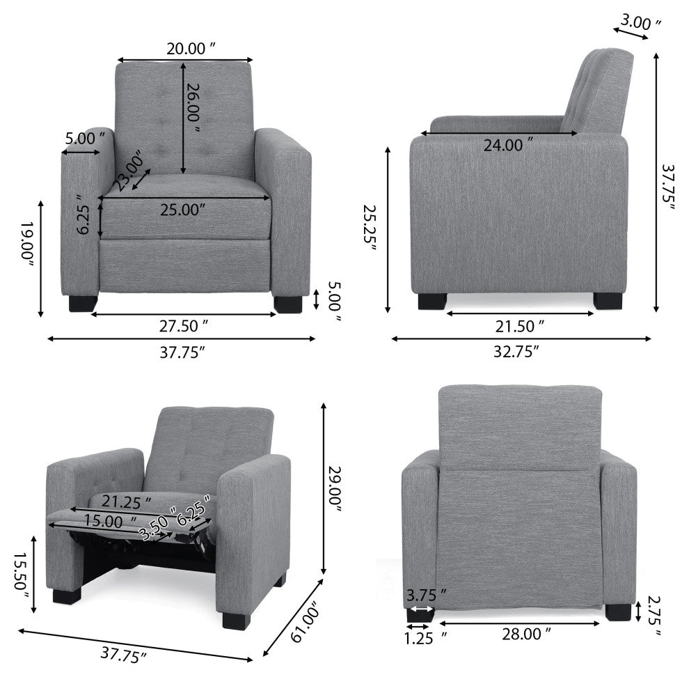 Langseth Contemporary Tufted Pushback Recliner, Grey/Dark Brown, Fabric