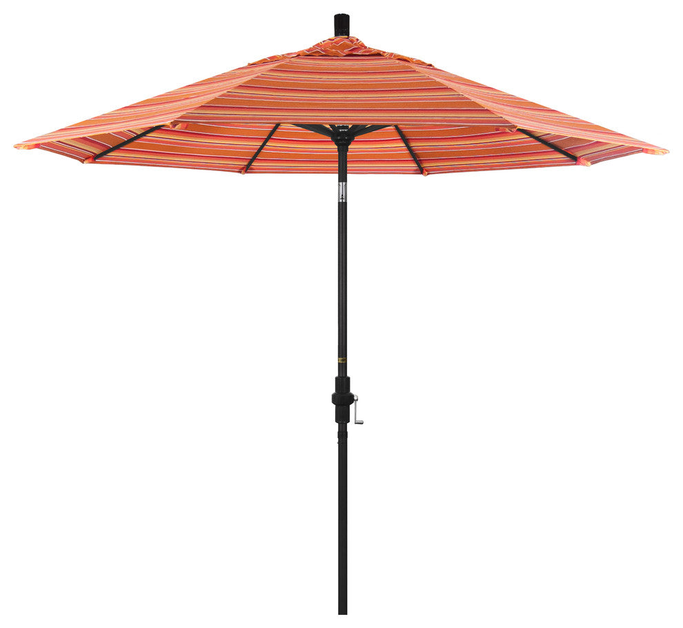 9' Stone Black Collar Tilt Crank Lift Aluminum Umbrella, Sunbrella, Dolce Mango