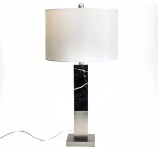 Nuloom 28" Marble Slab Obelisk Cloth Shade Black Table Lamp