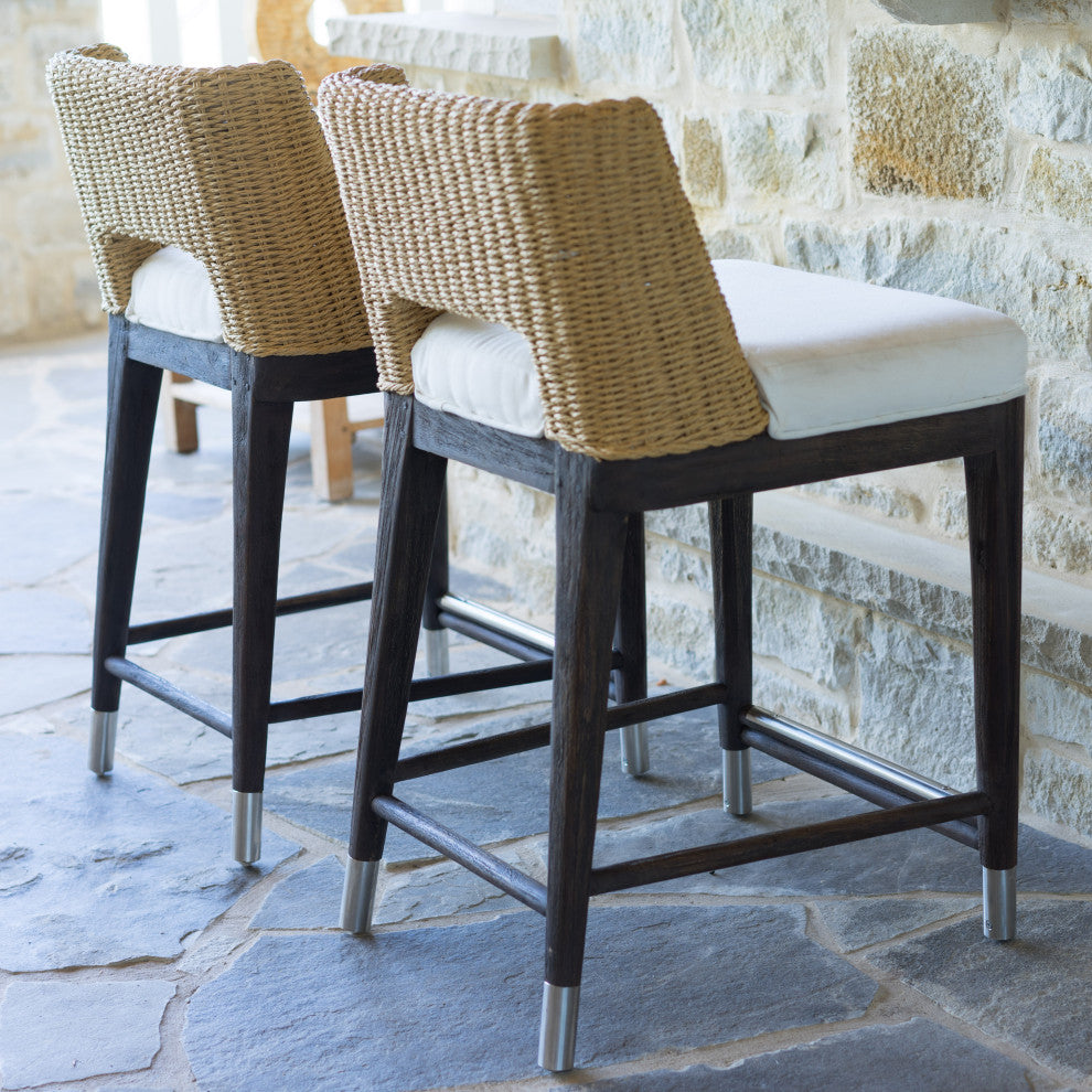 Fritz Rope Teak Outdoor Bar Stool