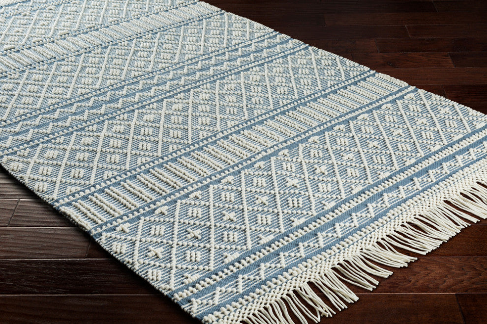 Surya Farmhouse Tassels FTS-2300 Bohemian Area Rug, Denim, 6' x 9' Rectangle