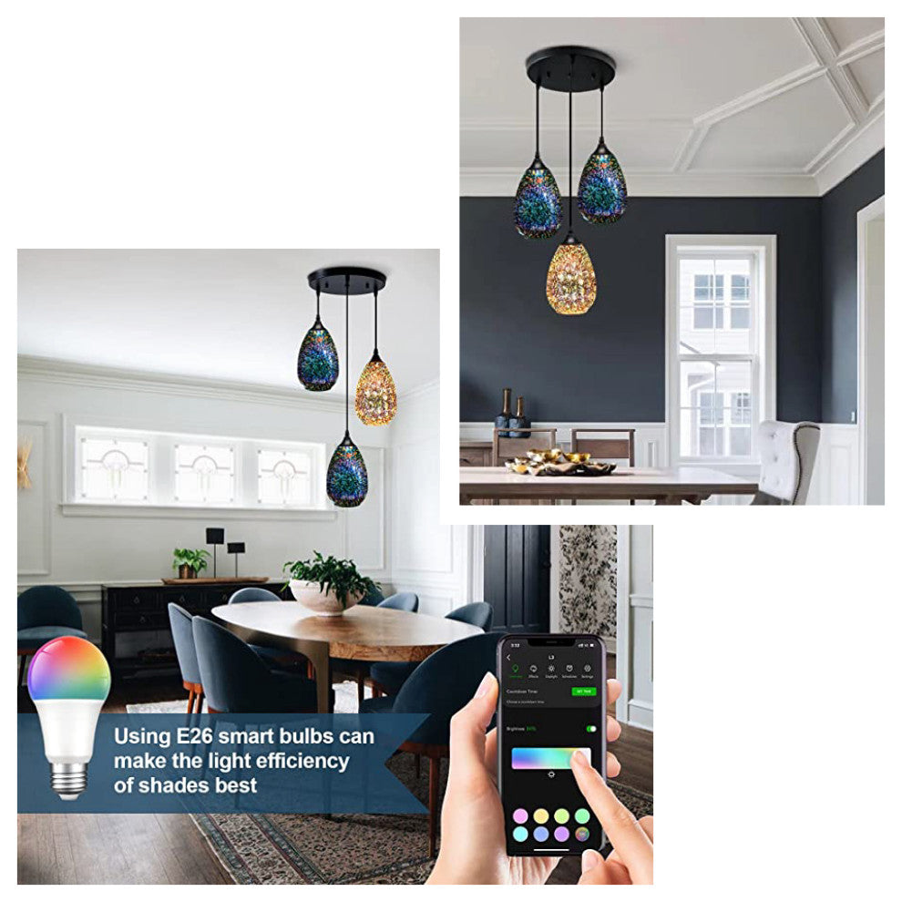 3-Light hanging kitchen Modern glass pendant light over sink lighting fixtures