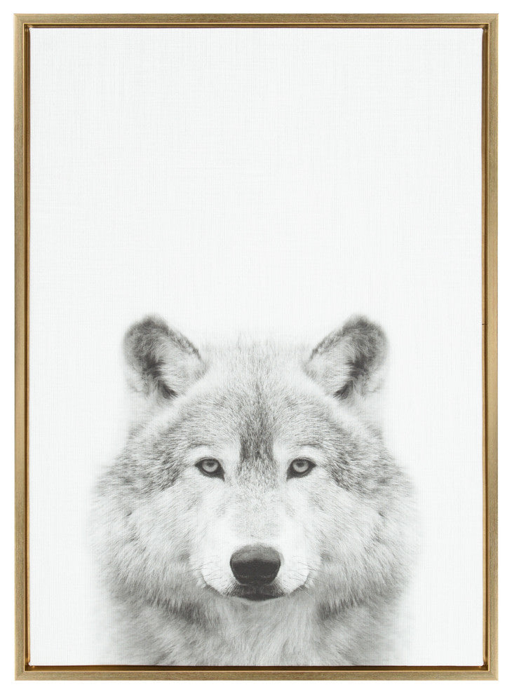 Sylvie Wolf Portrait Framed Canvas Wall Art by Simon Te Tai, Gold 23x33