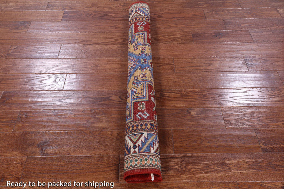 Super Kazak Geometric Handmade Wool Rug 4' 0" X 5' 11" Q10531