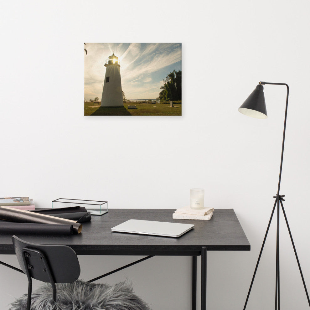 Turkey Point Lighthouse with Sun Flare Horizontal Canvas Prints, 18" X 24"