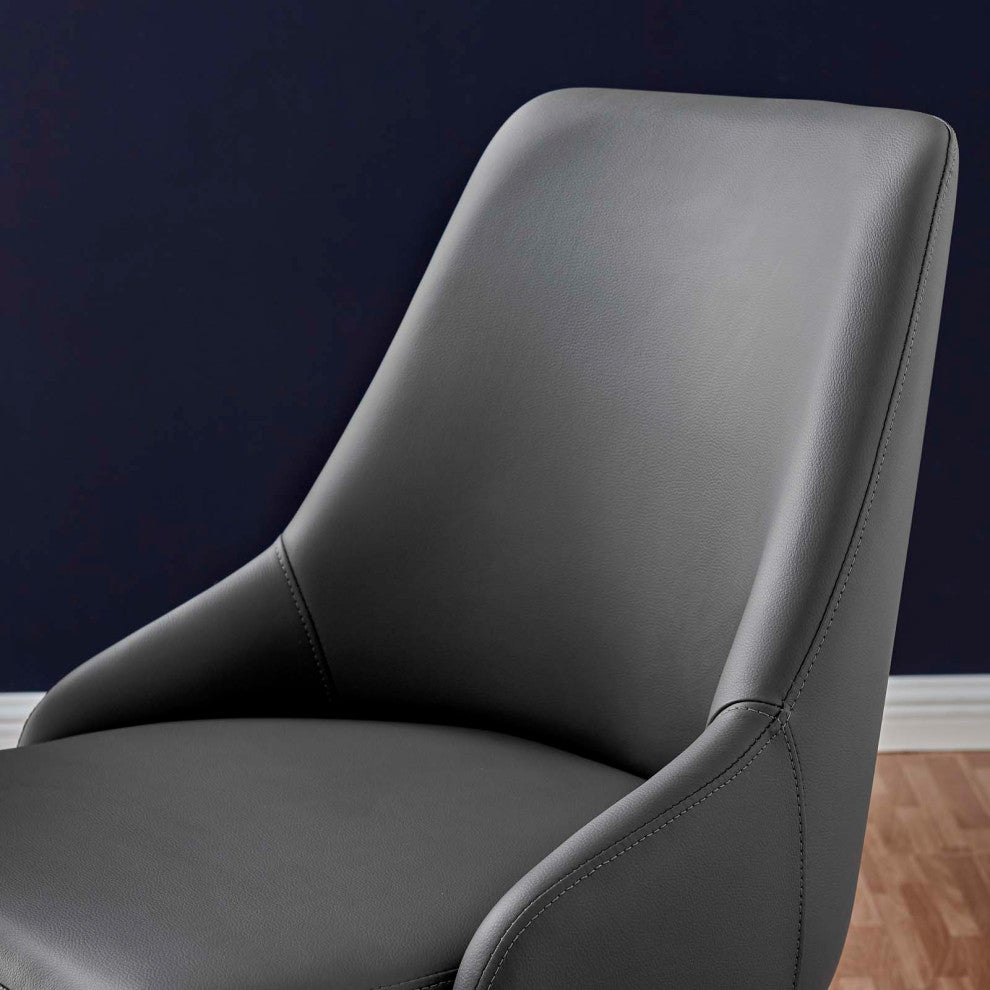 Computer Work Desk Swivel Chair, Faux Vegan Leather, Black Gray, Home Office