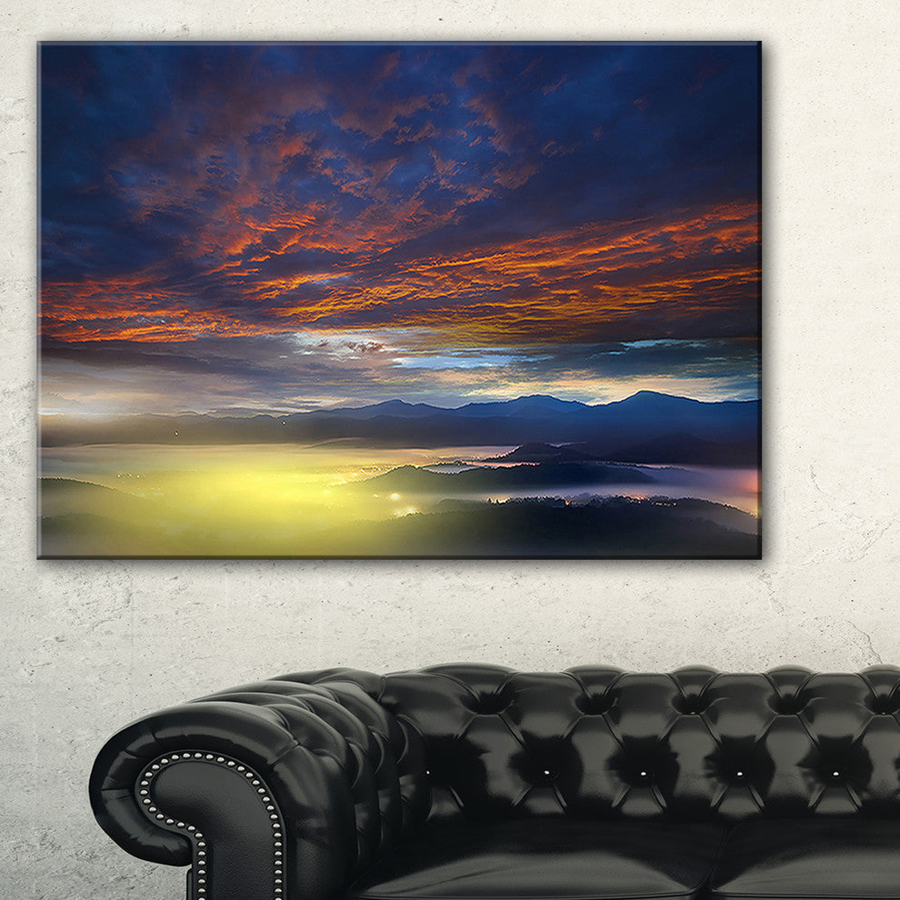 "Yellow Sunlight and Fiery Clouds" Landscape Photo Wall Art, 32"x16"