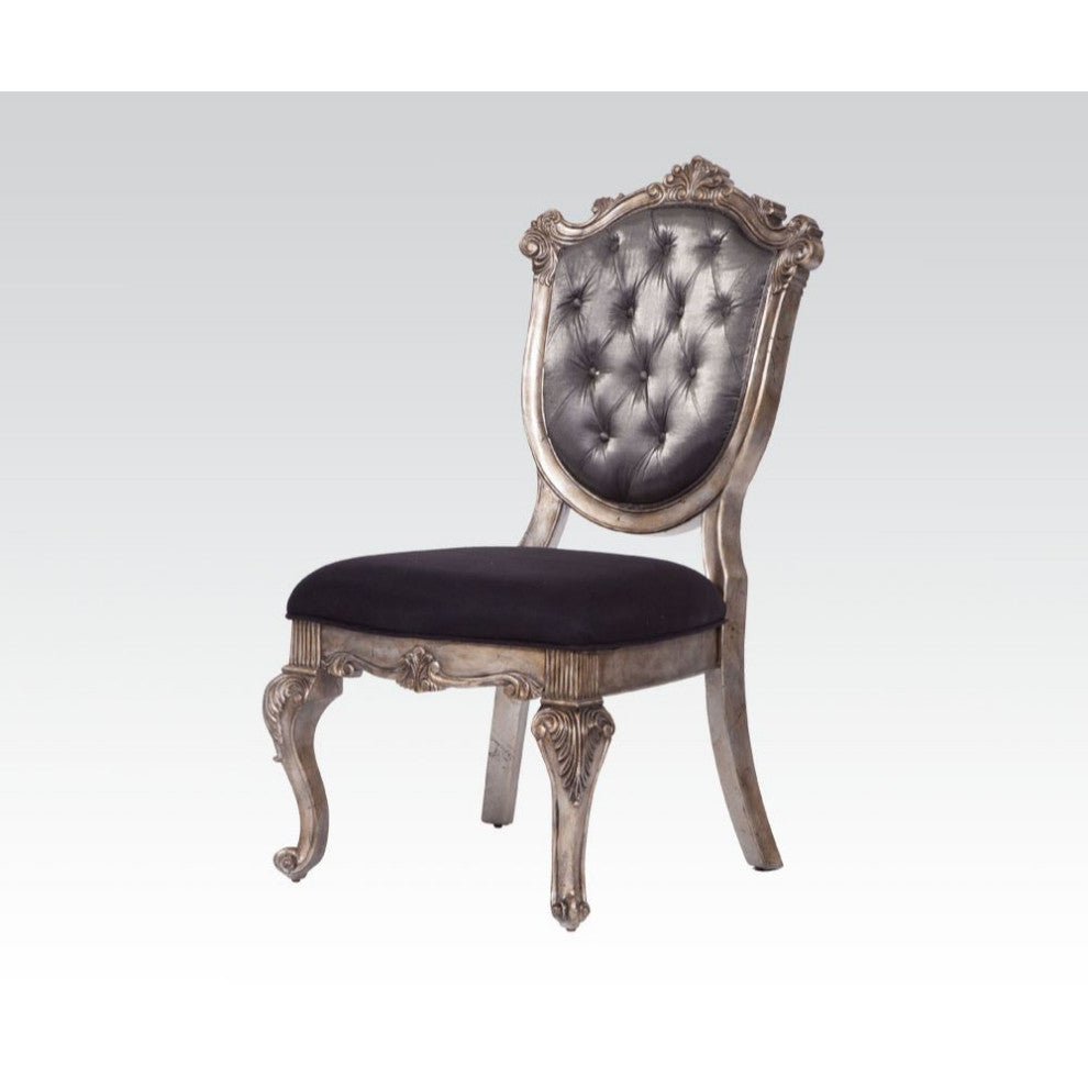 Set of 2 Silk-Like Fabric Dining Side Chairs, Silver Gray