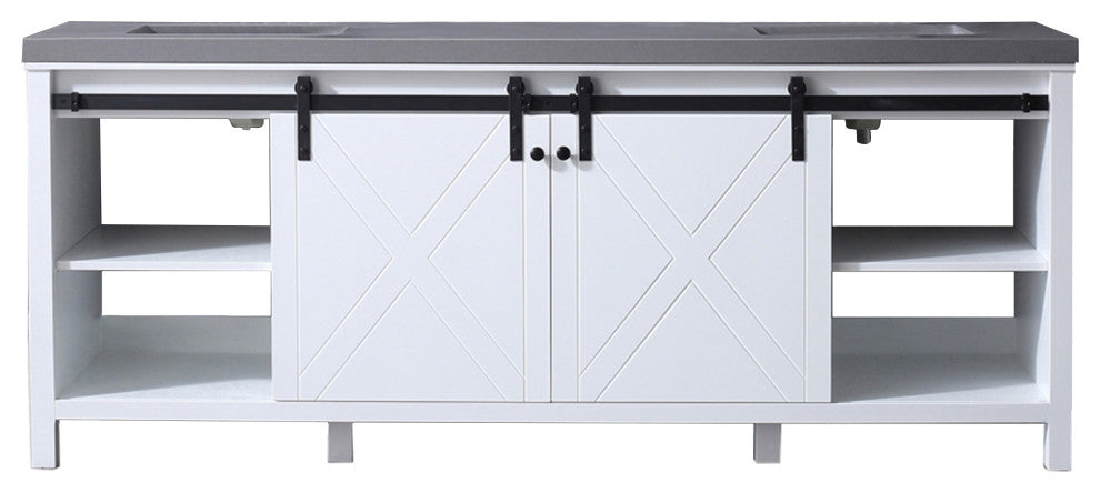 Marsyas 84" Double Vanity, White Square Sinks, No Mirror, White