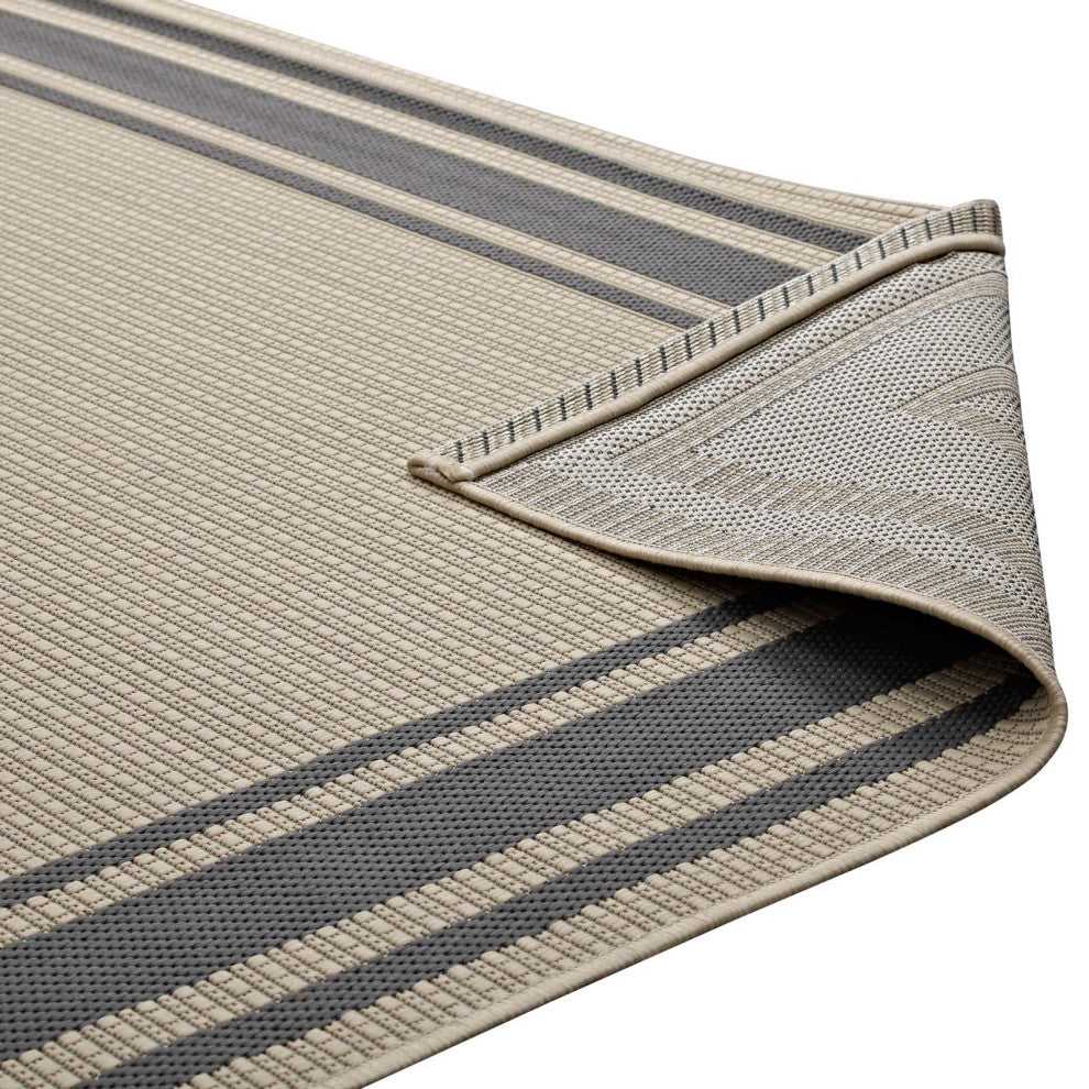 Rim Solid Border 9x12 Indoor and Outdoor Area Rug-Gray and Beige