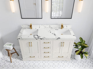 Boston 60" Double Bathroom Vanity in Alabaster 2" Viola Night
