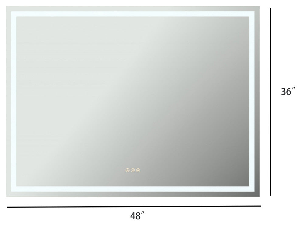 Rectangular Frameless Dimmable Anti-Fog Wall Mounted LED Bathroom Vanity Mirror, 48" X 36"